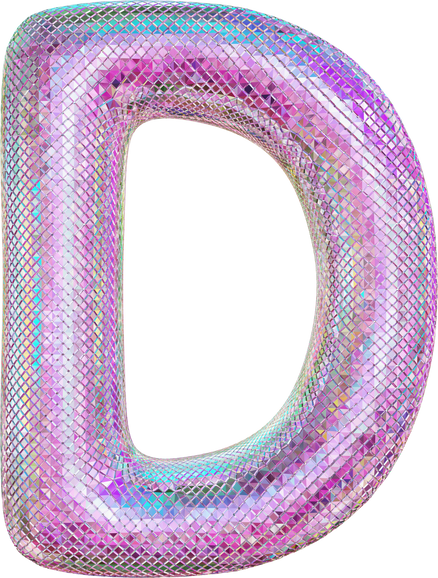 3D Letter D Purple Glitter